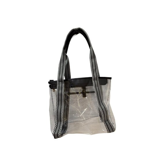 Missnine Clear Tote Bag With Black & White Straps Snap Closure Inner Pocket Tran - Picture 2 of 5